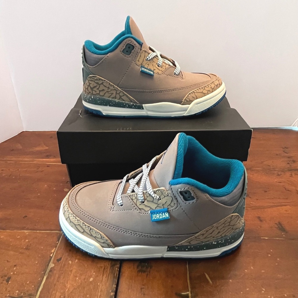 Jordan 3 Retro TD Olive Grey Green Abyss Toddler 10C Elephant Print NIB New Box